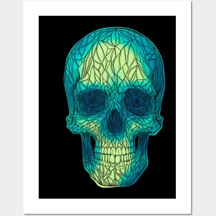 Stained glass skull - yellow to green fade Posters and Art